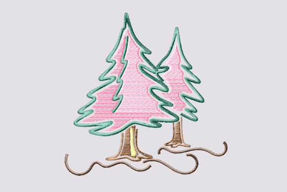 Pine Tree and Snow Embroidery Design